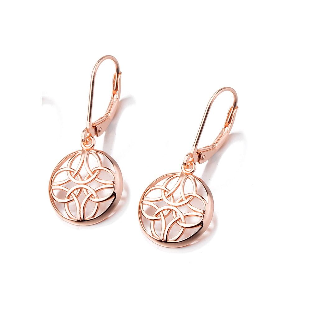 Amy and Annette Sterling Silver Lever-Back Celtic Earring in 14K Rose Gold Plated