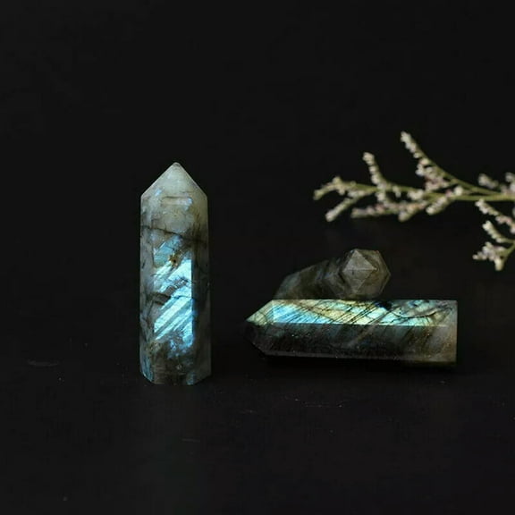 VIVIDELLE 5Pcs Healing Crystal Point Wand Natural Labradorite Quartz Stone Obelisk Rock