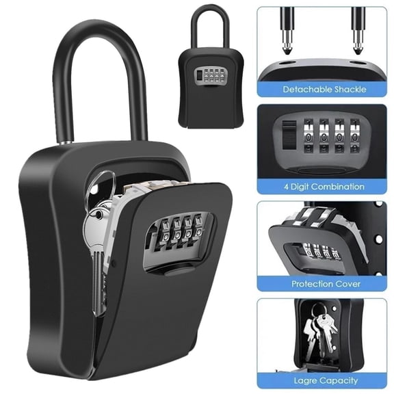 Heavy Duty Combination Key Lock Box Wall Mounted Outdoor Indoor Key Storage Safe Security Box 5-Key Capacity with Hardened Steel & ABS Portable Key Safe Organizer