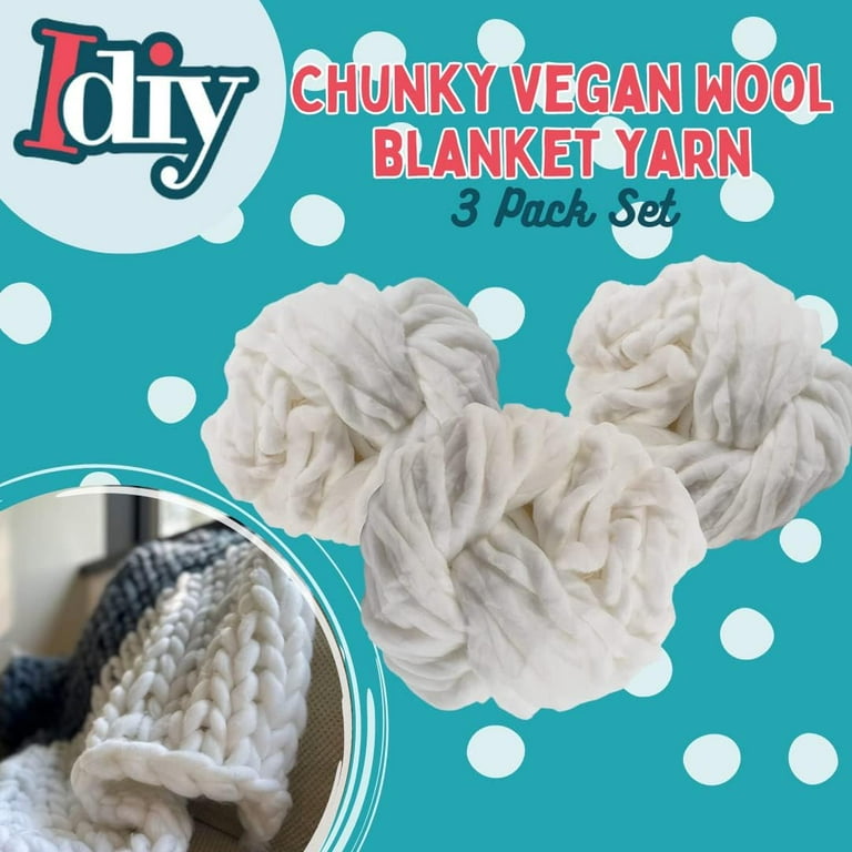 iDIY Chunky Vegan Wool Yarn 3 Pack 37 Yards Each Skein White Fluffy Warm Thick Yarn Perfect for Soft Throw Baby Blankets Cozy Homemade Gifts