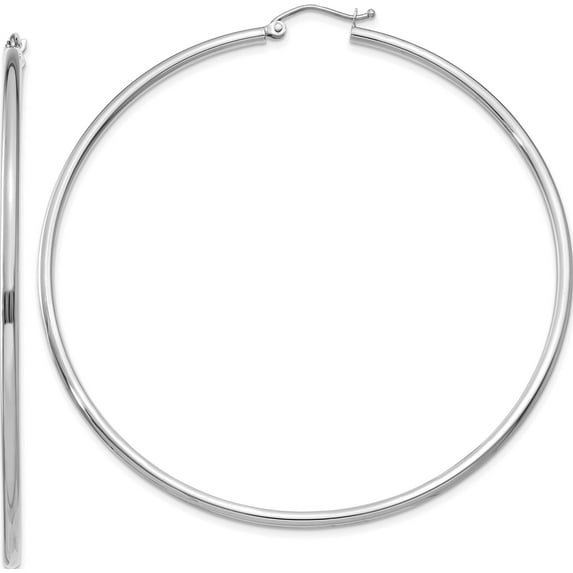 10K White Gold Polished 2mm Lightweight Tube Hoop Earrings (65 X 68.04) Made In Peru 10t836l