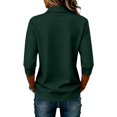 thumbnail image 4 of Women Three Quarter Sleeve Collared Button Polo Shirts Solid Color Loose Casual Office Daily Tops 2XL, 4 of 5