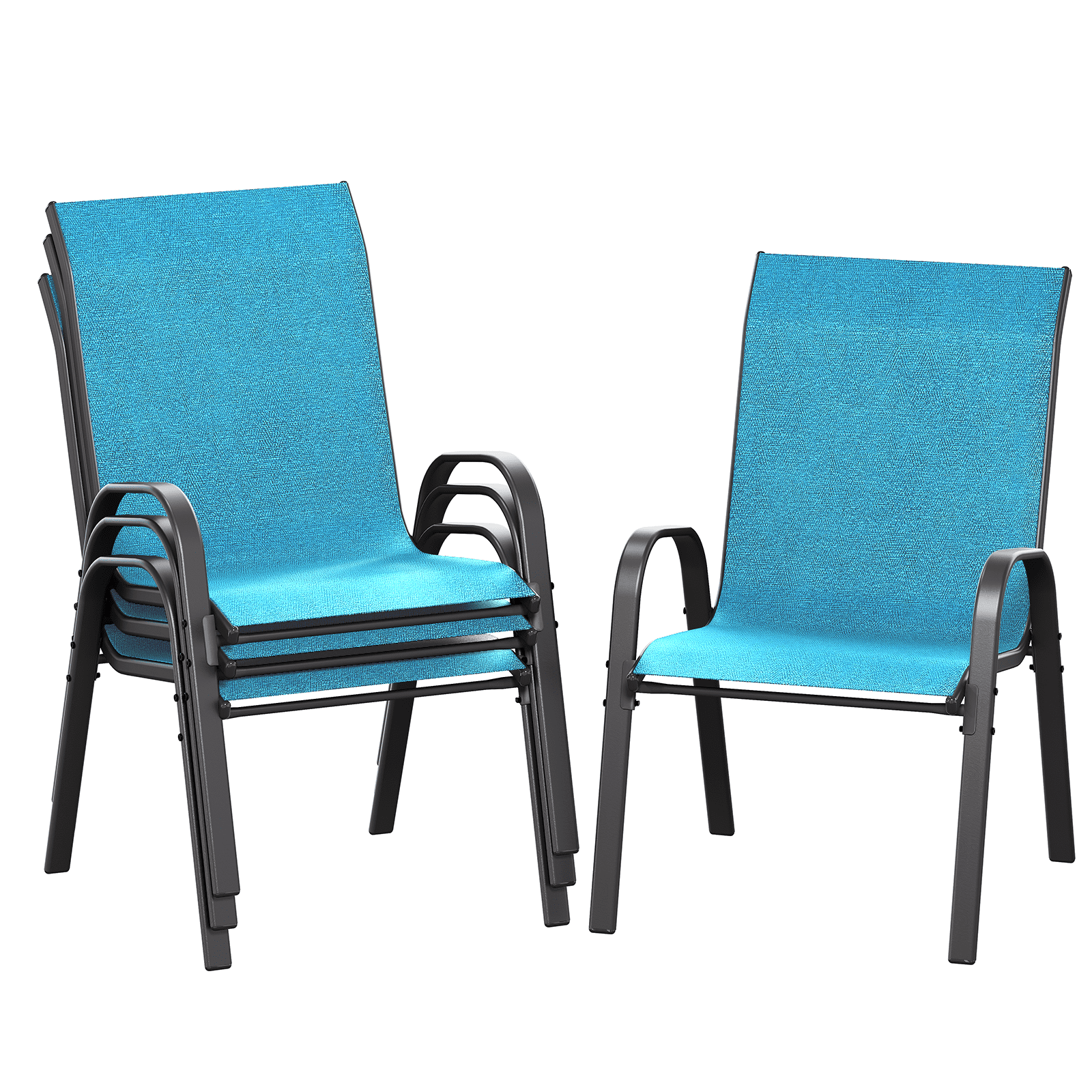AMOPATIO Patio Chairs Set of 4, Outdoor Stackable Dining Chairs for All Weather, Breathable Garden Outdoor Furniture for Backyard Deck, Blue