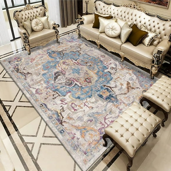 Alfombra de estilo persa para sala de estar, mesa de centro de estilo europeo, dormitorio lleno de manta de noche de estilo étnico simple y elegante
