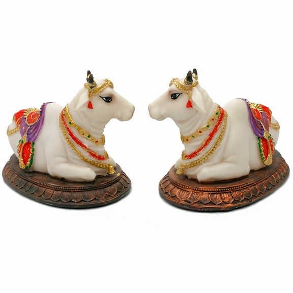 BangBangDa Hindu God Nandi Cow Statue - 2PCS 6.6”L Indian Idol Nandi Murti Ideal Gift for Indian Family Friend Birthday Diwali Wedding Home Temple Mandir Altar Pooja Item