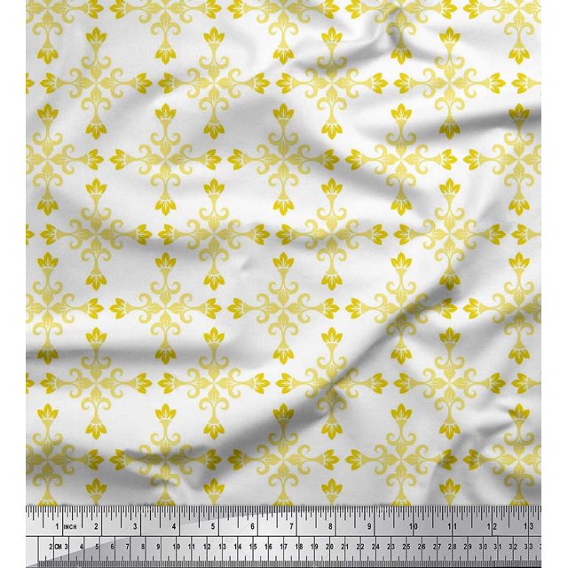 Soimoi Poly Georgette Fabric Damask Decorative Print Fabric by Yard 52 Inch Wide