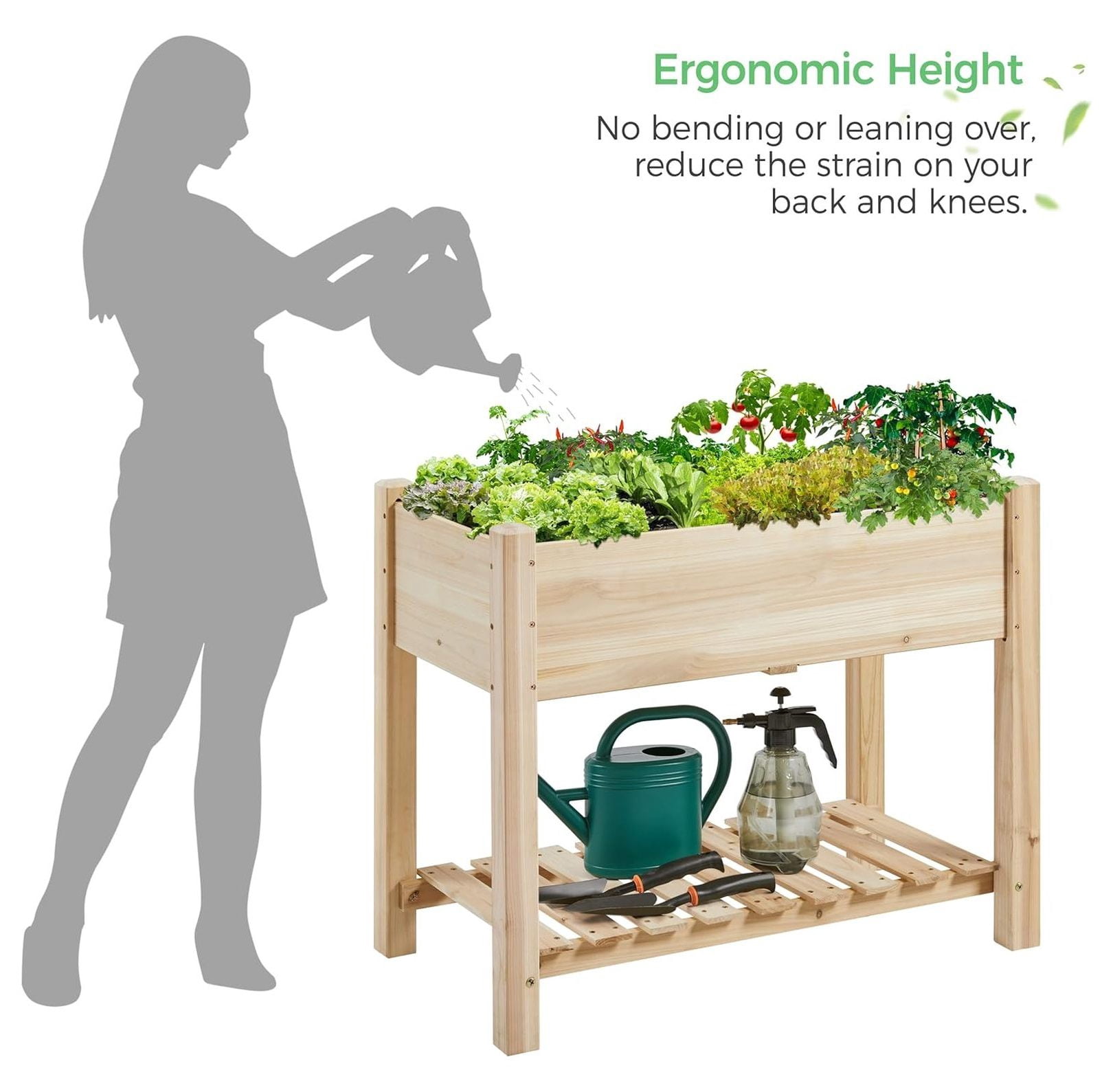 Raised Garden Bed Elevated 2 Tiers Wood Planting Bed Above Ground Planter Box for Vegetables Flowers Yard Outdoor, 34x18x30in