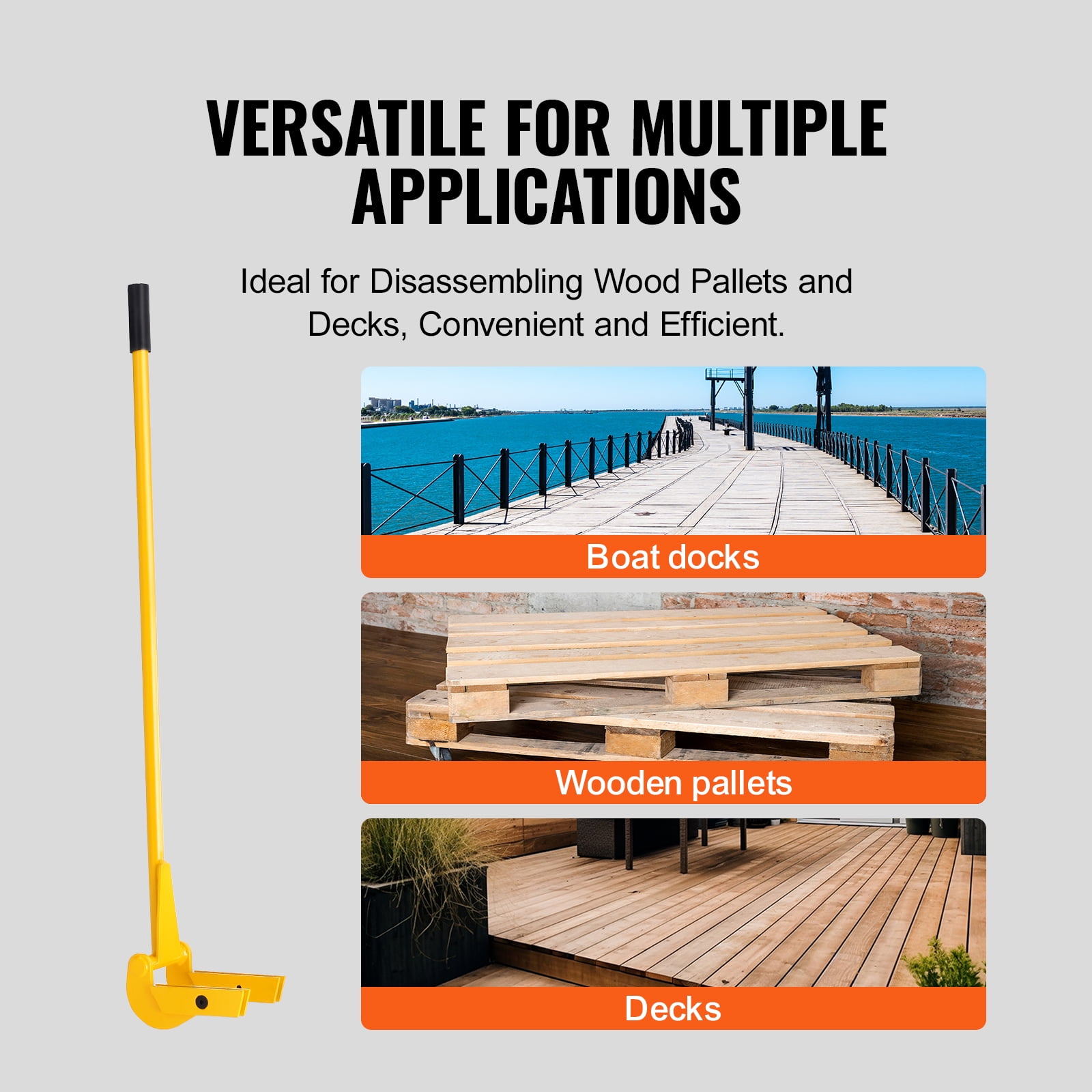KFFKFF Pallet Destroyer, 41-Inch Grip, 2000 lbs Load Limit, Q235 Carbon Metal, Robust Deck Demolisher, Wood Pallet Instrument Breaker Pry Bar Extractor for Effective and Easy Plank Extraction