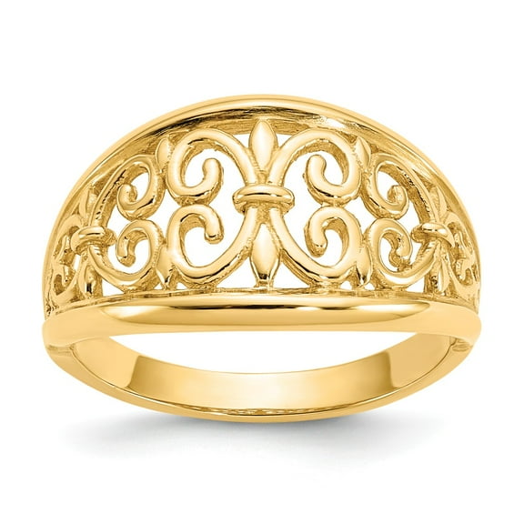 14K Yellow Gold Ring Band Themed Fleur-De-Lis Tapered