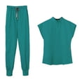 thumbnail image 4 of Conjunto de uniforme médico para mujer, escote en V, lavable a máquina, cómodo. Color Azul L, 4 of 9