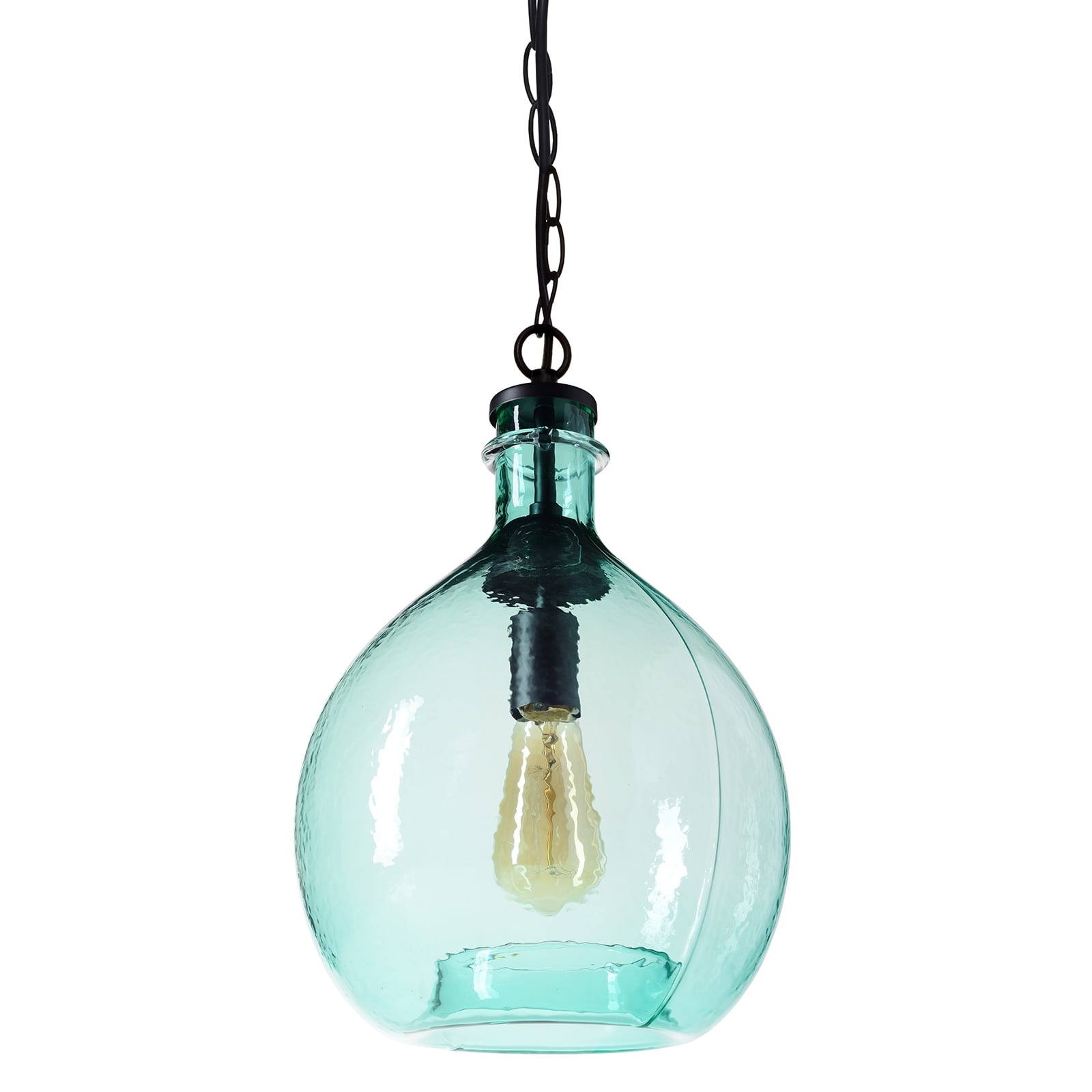 Casamotion Wavy Hammered Hand Blown Glass Pendant Light Teal 11