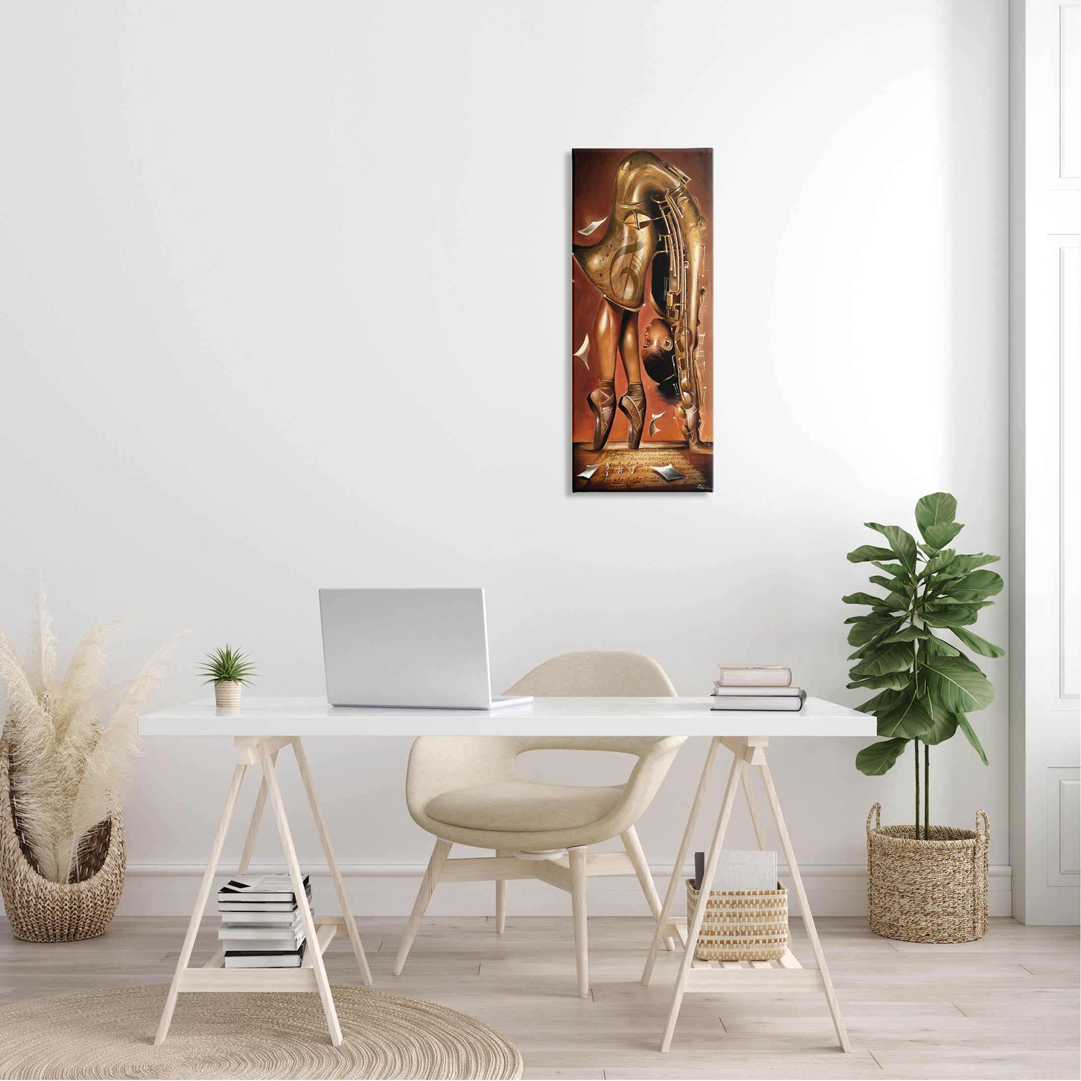 Surreal Saxophone Ballerina Composition Abstract Painting Gallery Wrapped Canvas Print Wall Art