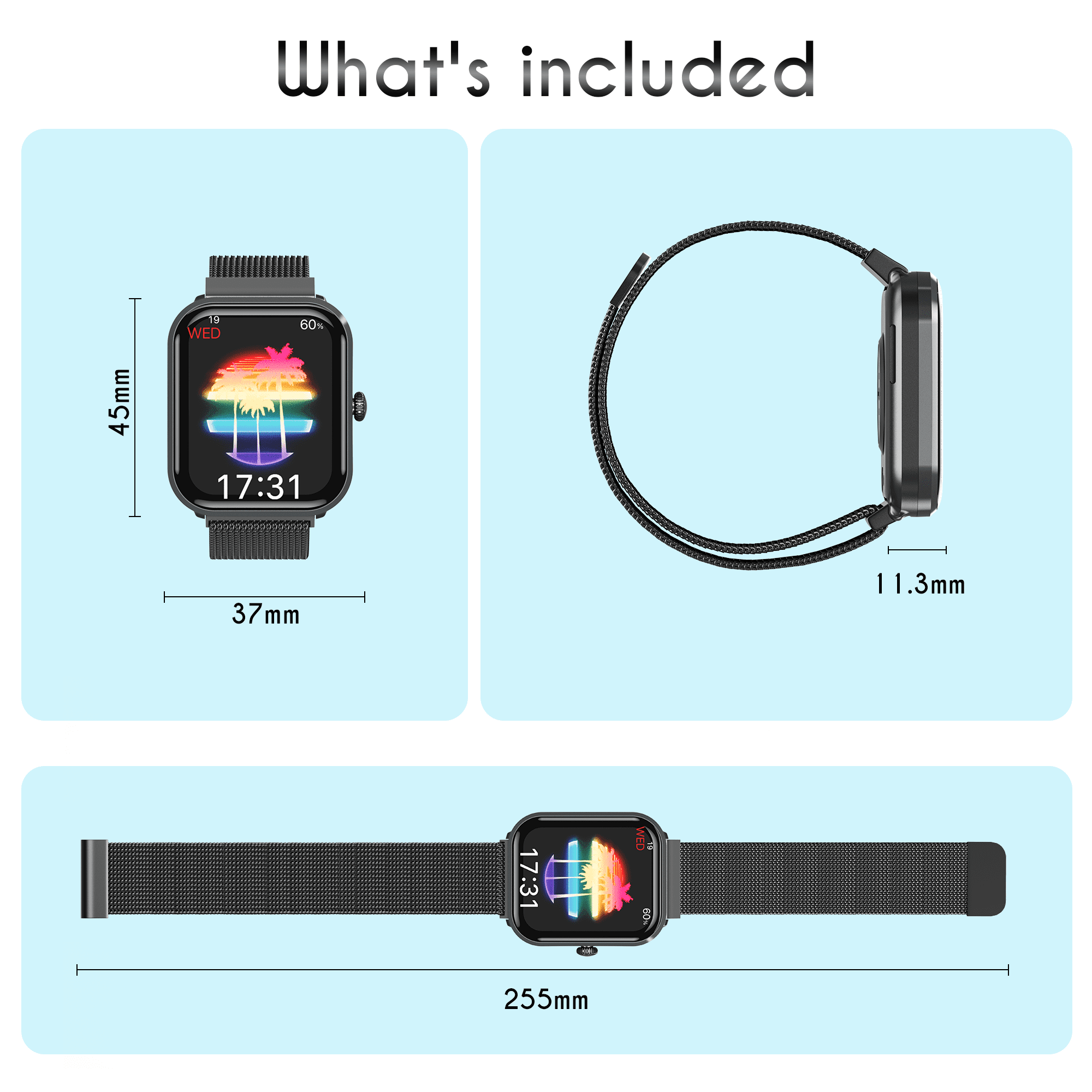 OWNTECH 1.9-inch Smart Watch Compatible with Android and iPhone, Fitness Tracker with Call Function, 100+ Sports Modes, IP68 Waterproof Activity Tracker, Dual Straps, Black
