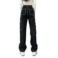 thumbnail image 2 of Douhoow Cargo Jeans for Women High Waist Wide Leg Denim Pants Loose Trousers, 2 of 9