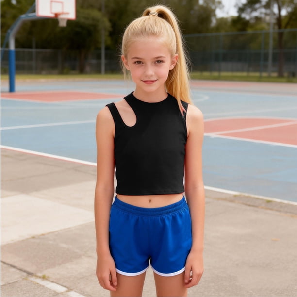 Camiseta sin mangas de cuello redondo para niñas, blusas lindas de color sólido, blusa deportiva holgada con agujeros, camiseta para niñas
