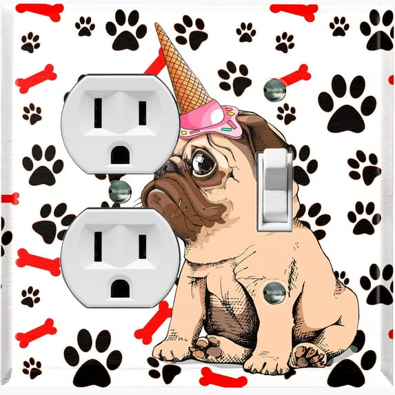 Metal Light Switch Plate Cover Ice Cream Pug Unicorn Dog Paw Bones DOG048
