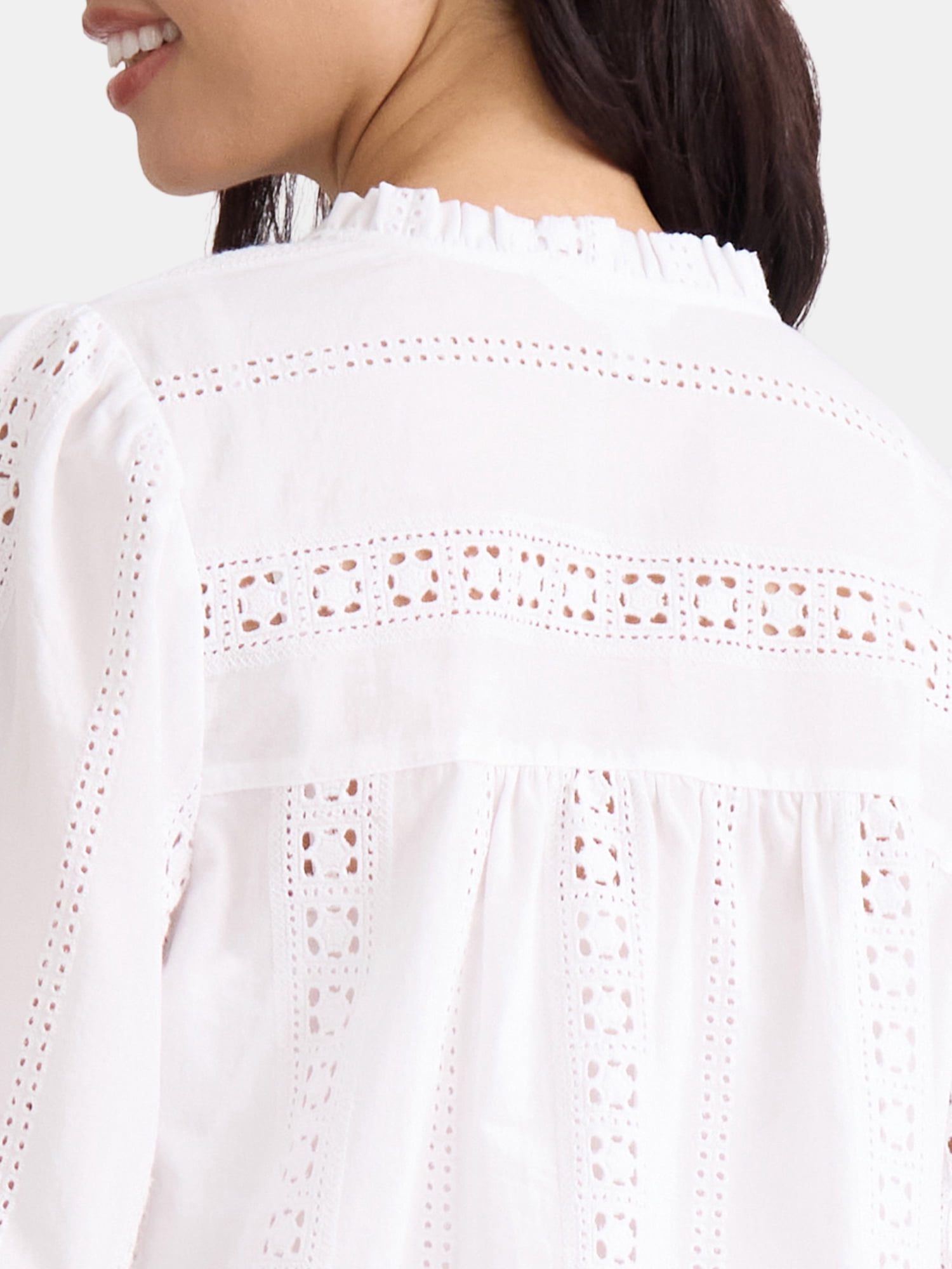 Time and Tru Women's Eyelet Embroidered Peasant Blouse, Sizes XS-XXXL