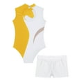 thumbnail image 6 of iixpin Girls Gymnastics Leotards Toddler Kids Ballet Dance Bodysuit with Shorts Unitard Biketard Kid Tumbling Outfit Yellow&White 12, 6 of 7