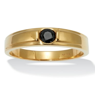 PalmBeach Jewelry .25 TCW Men's Round Black Cubic Zirconia Gold Ion-Plated Stainless Steel Ring