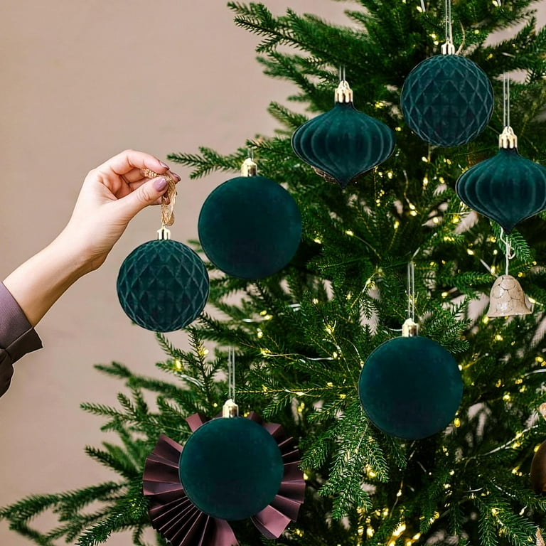 Velvet Christmas Balls Christmas Tree Ornaments, Green Flocked Christmas Ornaments, 28pcs Assortment for Xmas Tree Holiday Decor, Shatterproof Balls Decorative Hanging Ornaments - Walmart.com