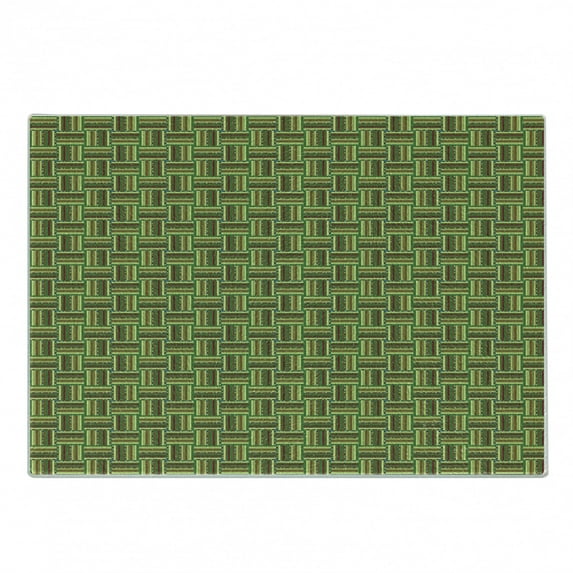 Ethnic Cutting Board, Composition of Stripes with Ornamental Motifs Checkered Squares Illustration, Decorative Tempered Glass Cutting and Serving Board, Small Size, Multicolor, by Ambesonne