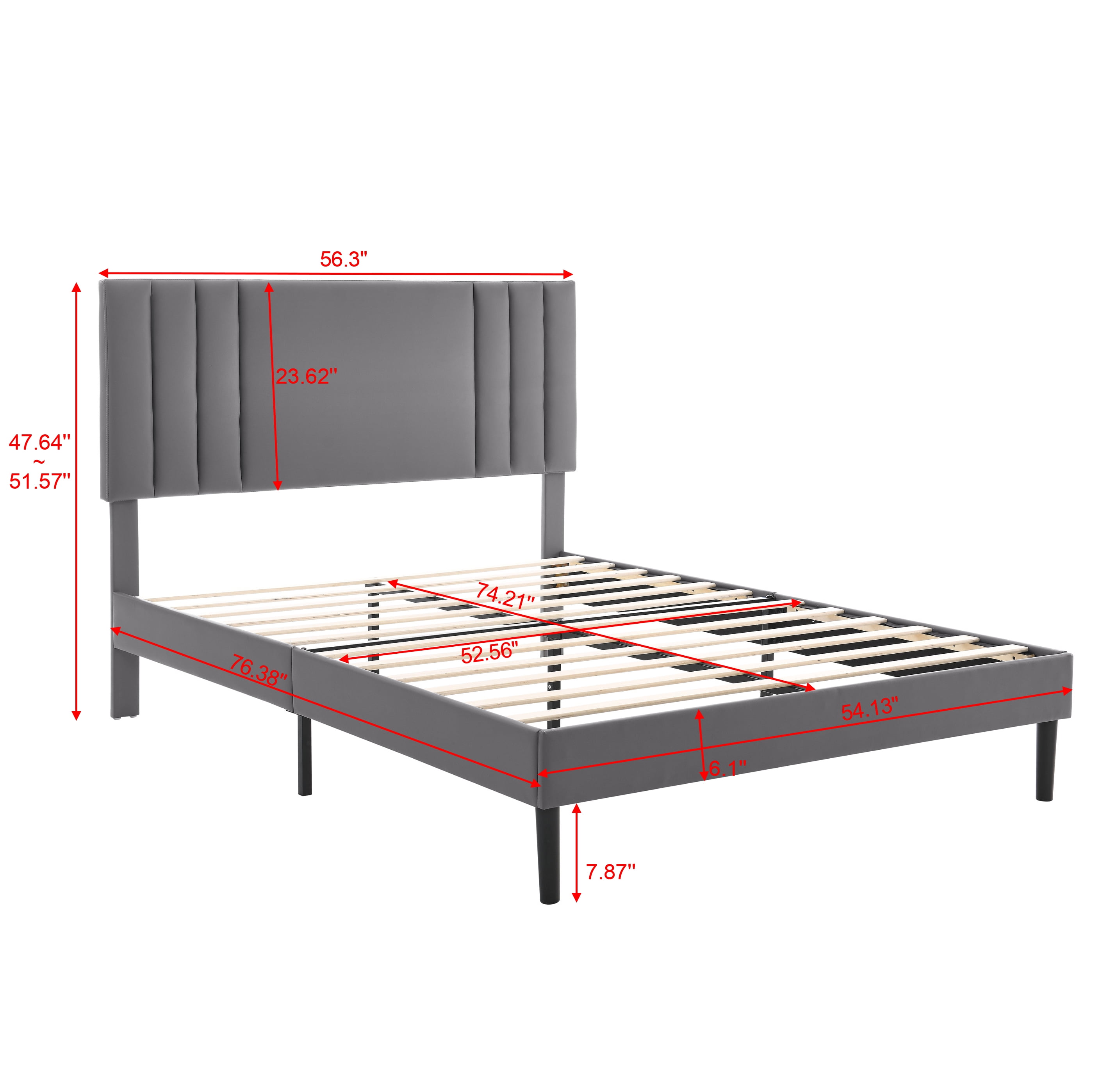 BRGMAUS Full Size Platform Bed Frame with Upholstered Headboard, High-Quality Faux Leather Bed Frame with 12 Wood Slats & Center Support Leg, Adjustable Headboard, Waterproof Easy Clean