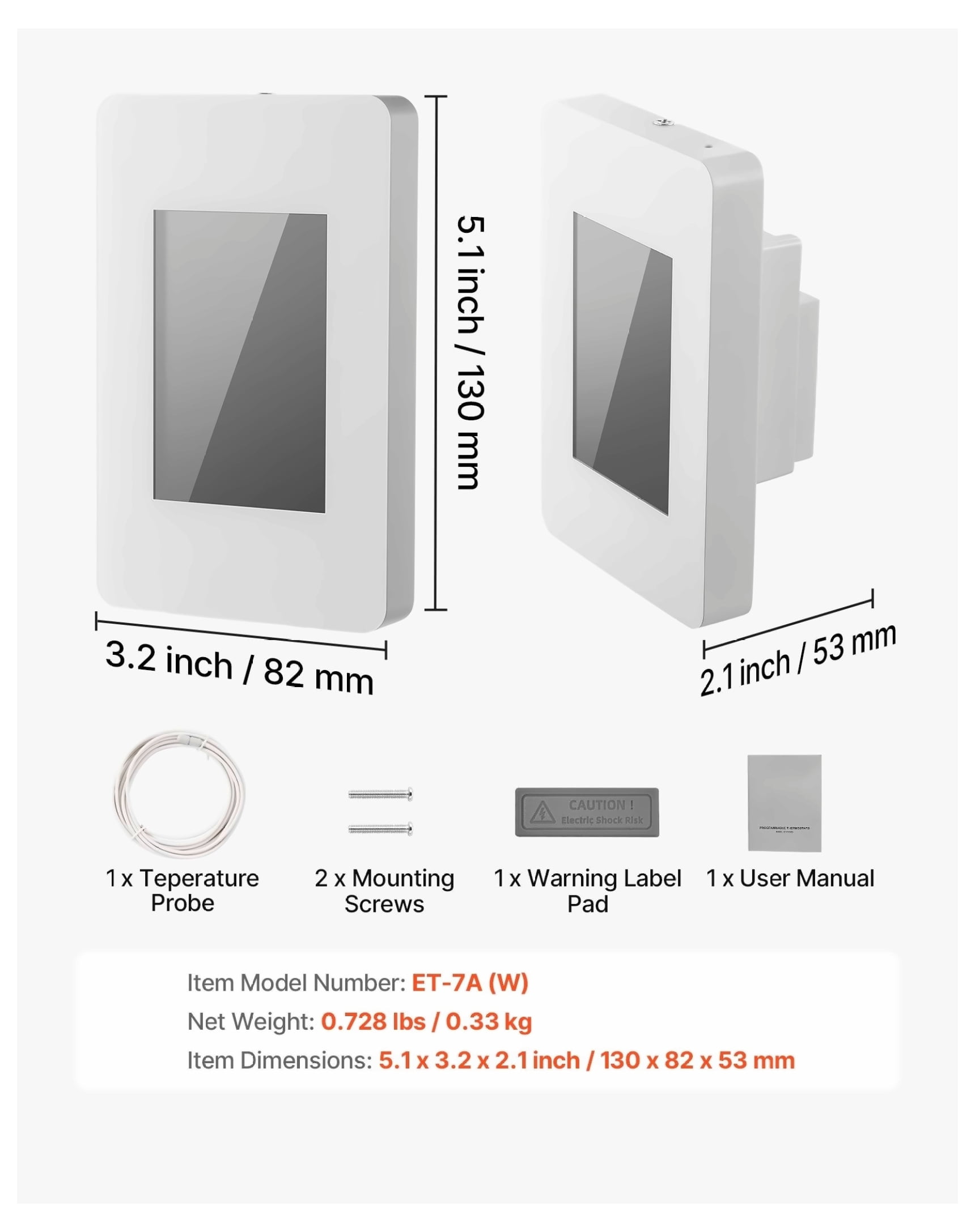 7-Day Thermostat for Home Heating, Programmable Thermostats for Radiant Floor, Heat Pump Compatible, GFCI, Touchscreen, Efficient - Gray-White