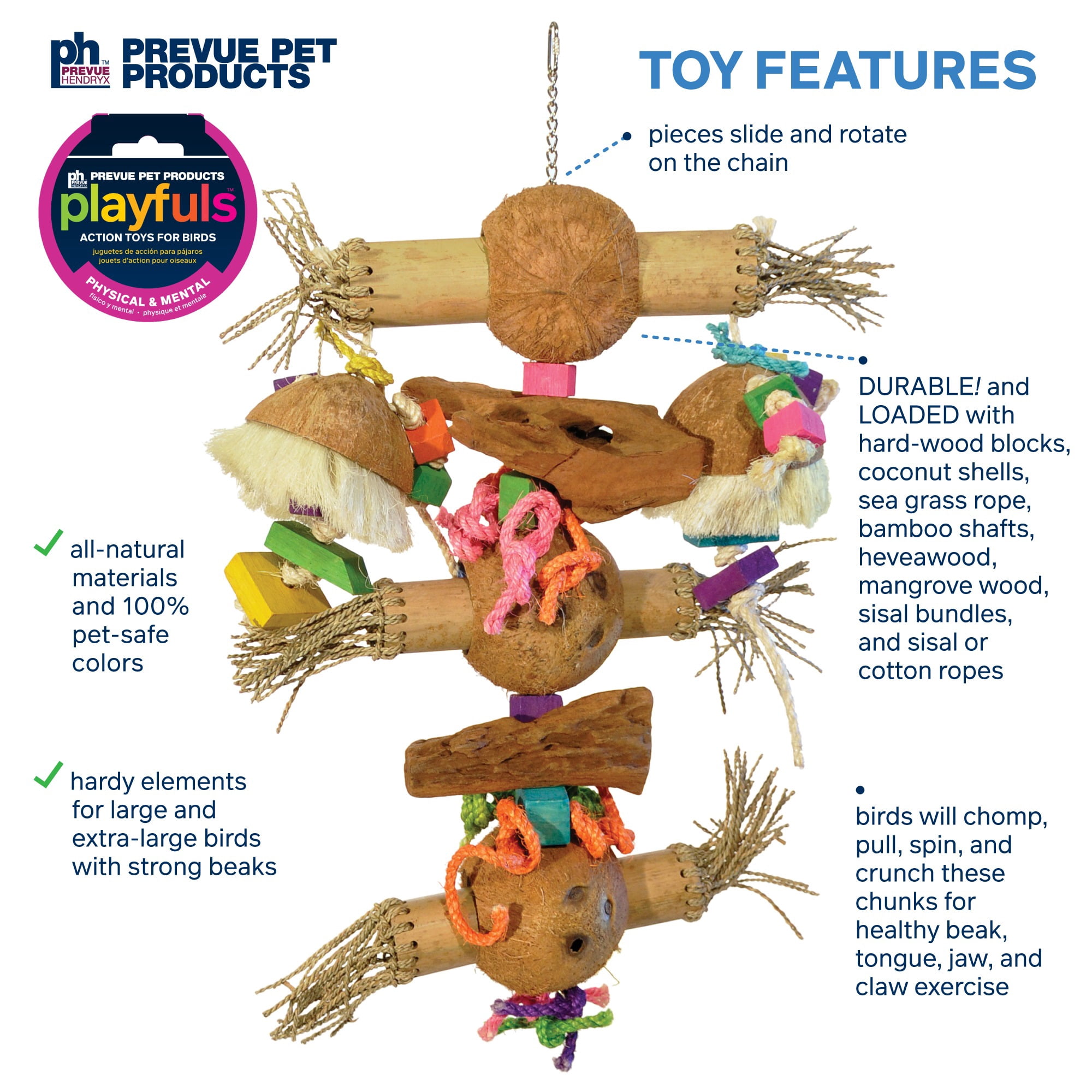 Prevue Pet Products Bodacious Bites Bamboo Shoots Bird Toy - Accessories for Large and XL Birds & Parrots, Hanging Cage Toy for Climbing, Chewing, Beak Exercise, and Physical & Mental Enrichment