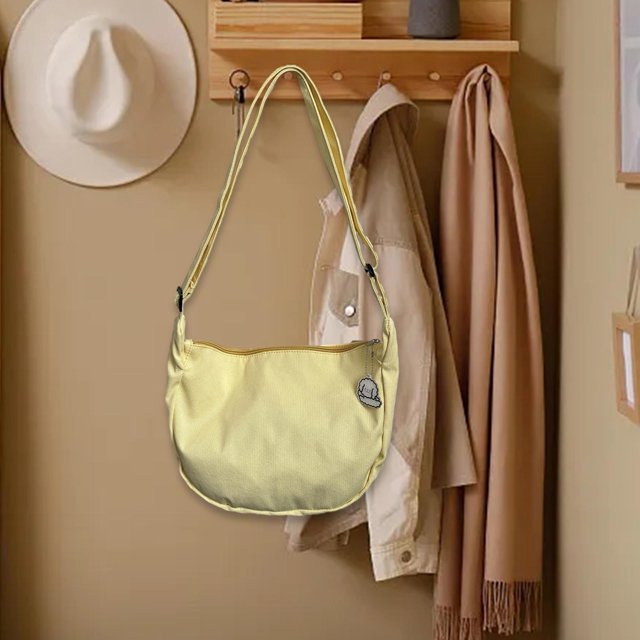 Bolso cruzado para mujer Yinane Bolso de hombro grande de tela Oxford correa ajustable moño de bola Amarillo