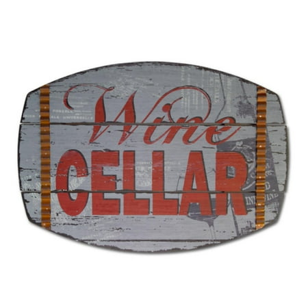Pack of 2 Wood with Tin Accents Wine Cellar Plaques