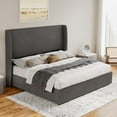 thumbnail image 3 of Merluxy King Bed Frame with Lift Up Storage,Linen Upholstered Platform Bed/ Wingback Headboard/No Box Spring Needed/Dark gray, 3 of 6
