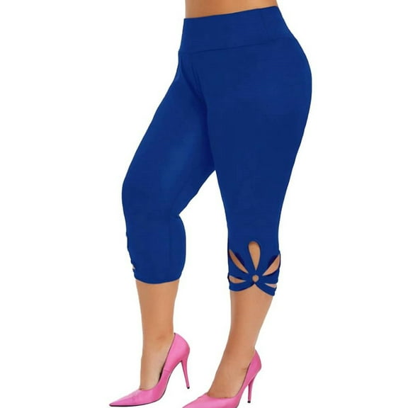 SpringTTC Women's Running Sport Stretch Hollow Out High Waist Skinny Capri Leggings Plus Size