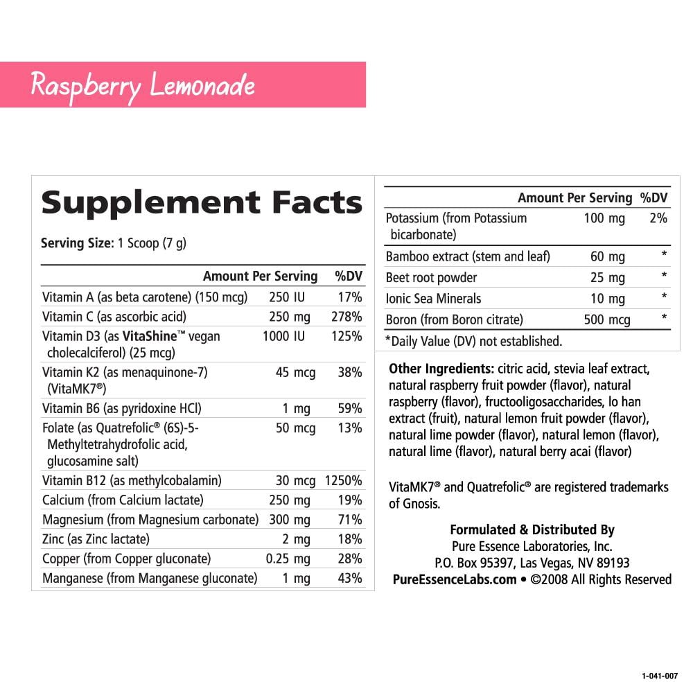 Ionic Fizz Super D-K Calcium Plus - Supplement with Magnesium, Zinc, Potassium, 12 Other Nutrients -Natural Sleep Aid, Anti Stress Powder, Strong Bones by Pure Essence - Raspberry Lemonade - 7.41 oz