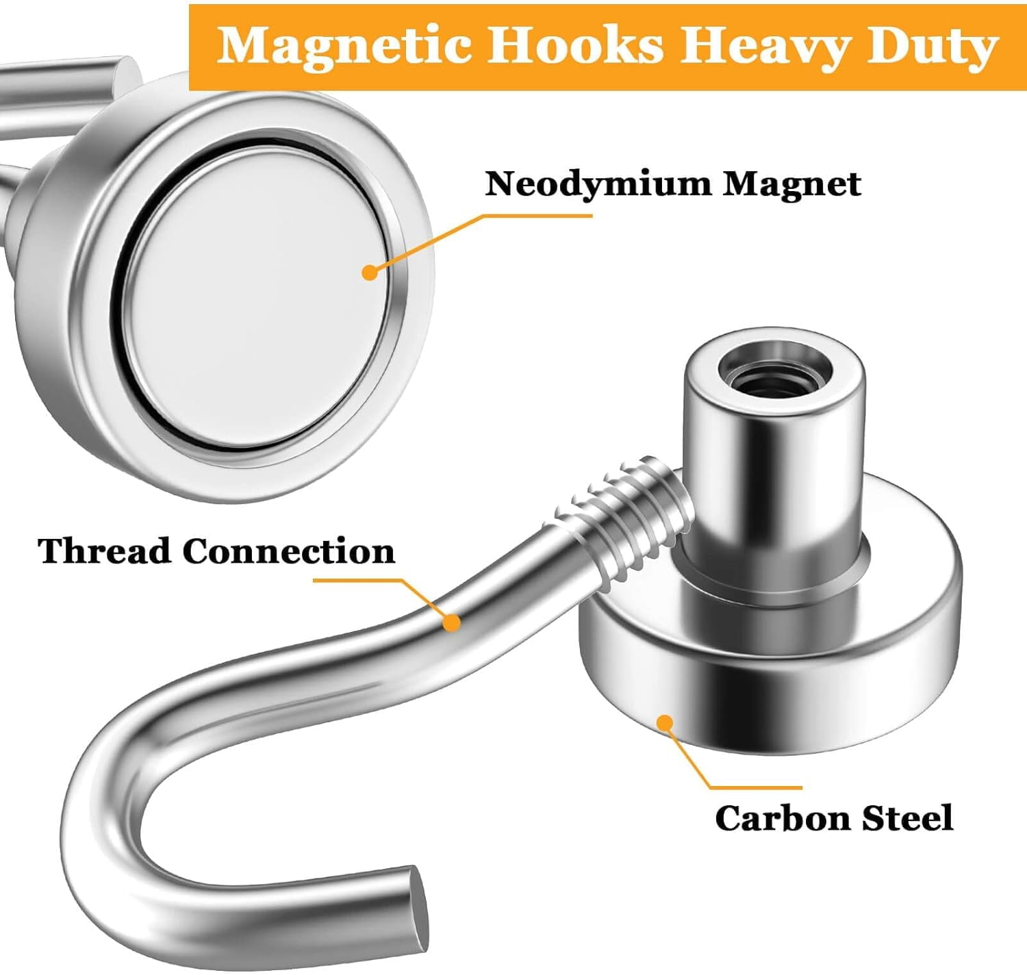 JJEAN-Magnetic Hooks Heavy Duty, 35lb+ Strong Magnetic Wall Hooks for Hanging, Neodymium Metal Magnets with Hooks Large Magnetic Hooks, for Classroom Cruise Fridge Kitchen, Pack of 12