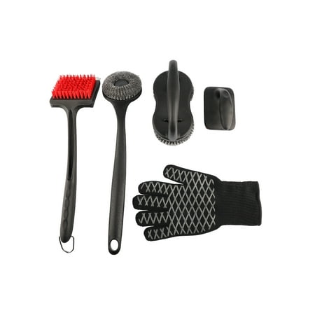 PitMaster King 5pc Grill Cleaning Tools with Scrapers, Nylon Bristles and Wire Brushes for Complete Cleaning