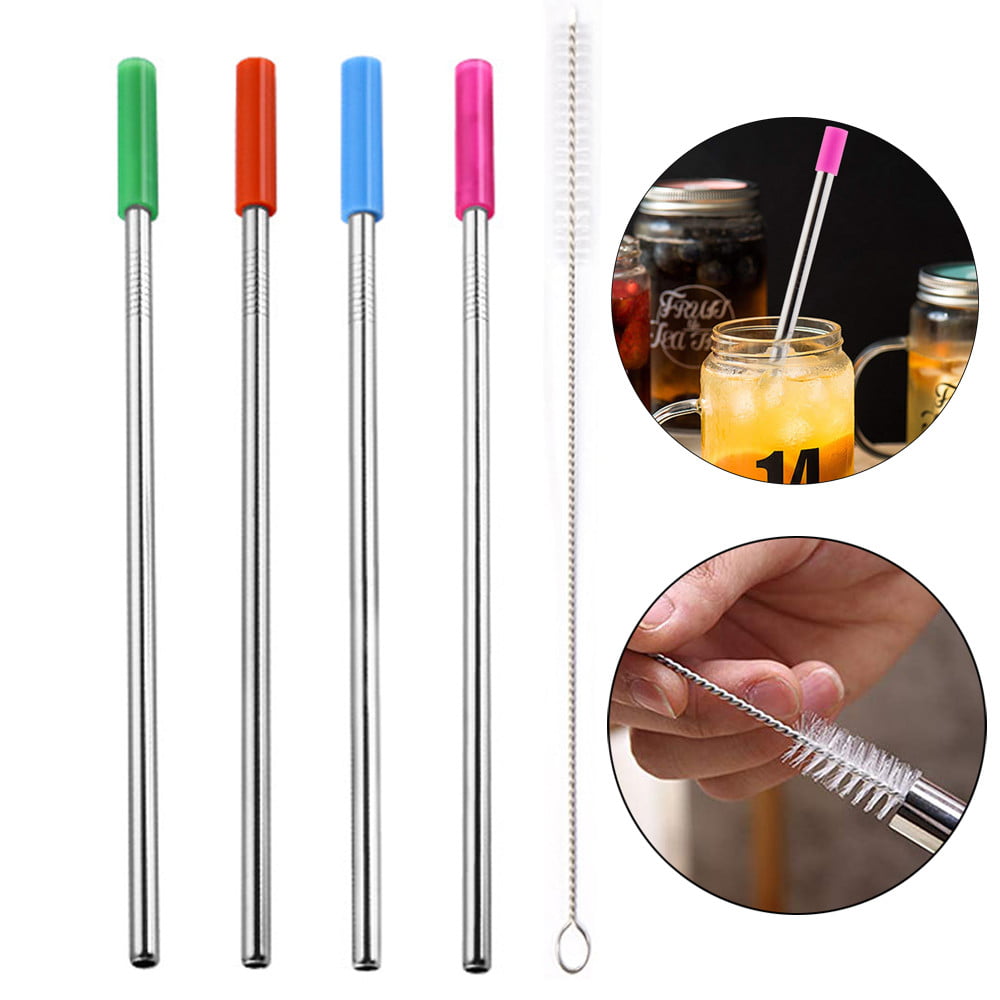 Long Stainless Steel Metal Drinking Straws With Cleaning Brushes Set Recycle A