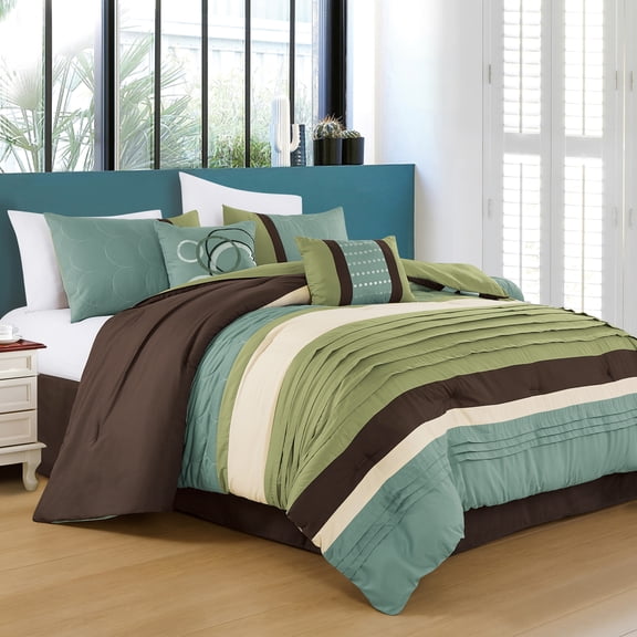 6-Piece Transitional Pleated Color Block Bed-in-a-Bag Comforter Set