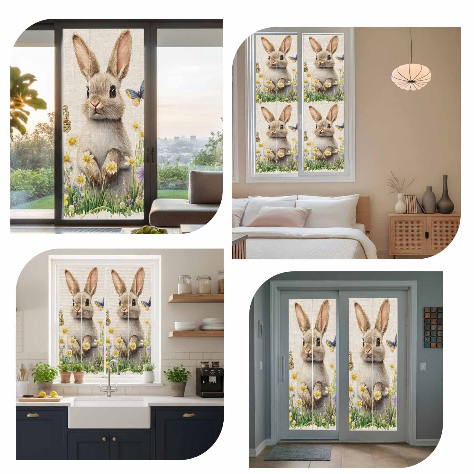 Bunny Window Privacy Film, Easter Rabbit Frosted Glass Window Clings Static Cling UV Heat Blocking Reusable Door Sticker for Bathroom 29.5 x 118 Inch