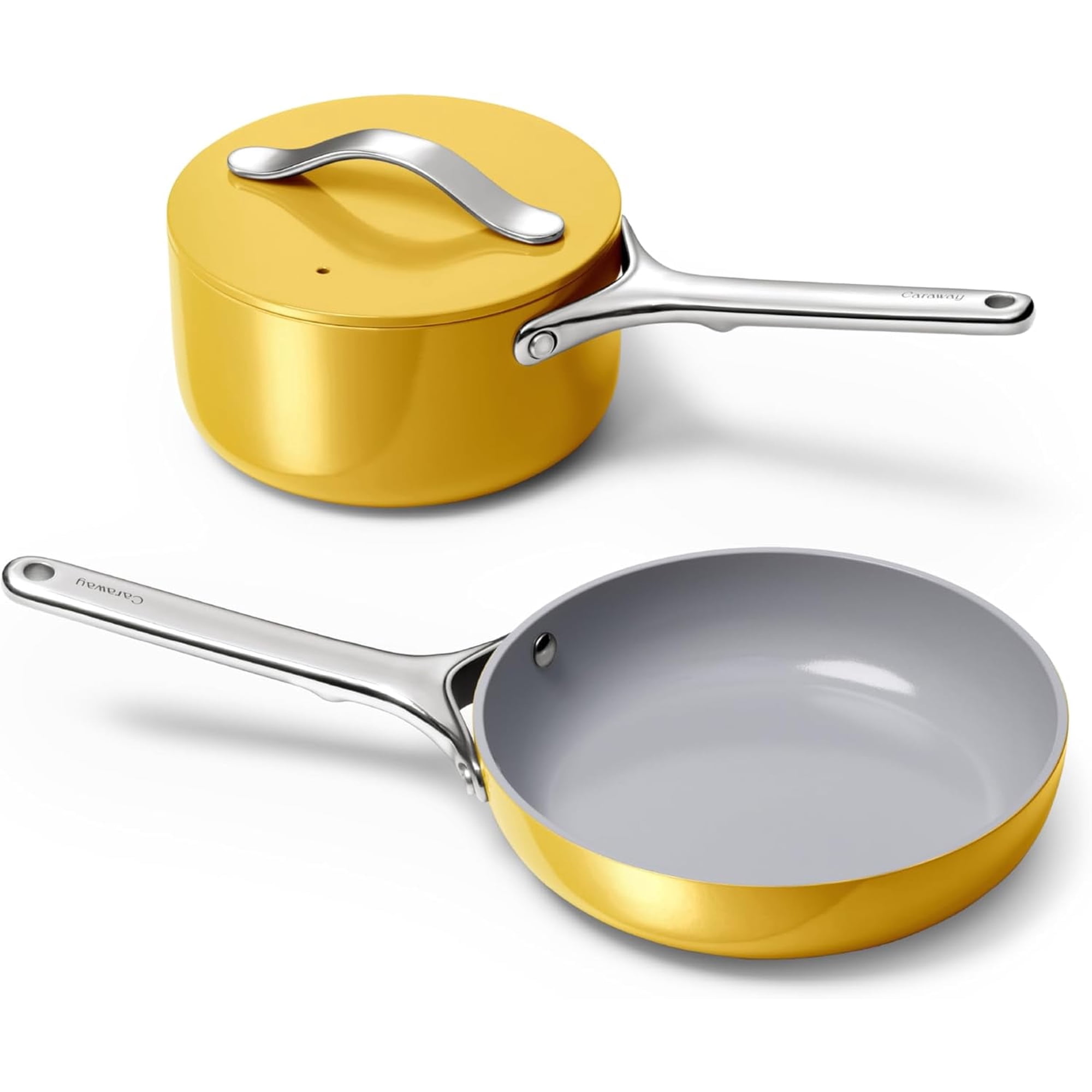 Caraway Mini Cookware Set - Non-Stick Ceramic Fry Pan (1.05 qt 8 ) & Sauce Pan (1.75 qt) - Oven Safe & Stovetop Agnostic (Gas Electric & Induction) - Marigold