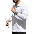 thumbnail image 3 of Huresd Men's Long Sleeve Polo Shirts Casual Solid Color Slim Fit Fashion Cotton Shirt White XL, 3 of 6