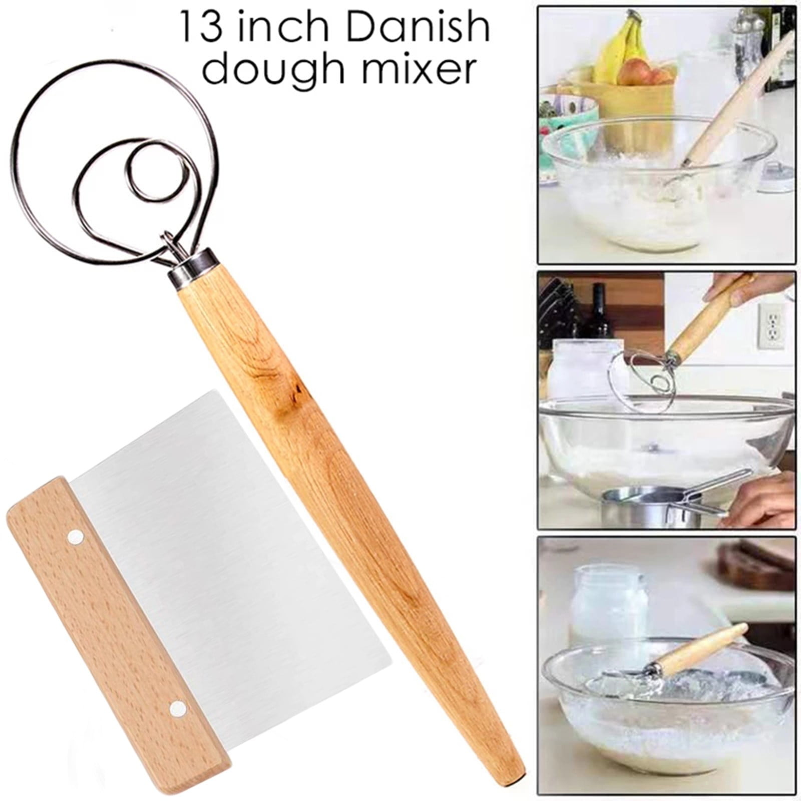 Ycolew Danish Dough Whisk, Dutch Style Bread Whisk For Dough Cooking