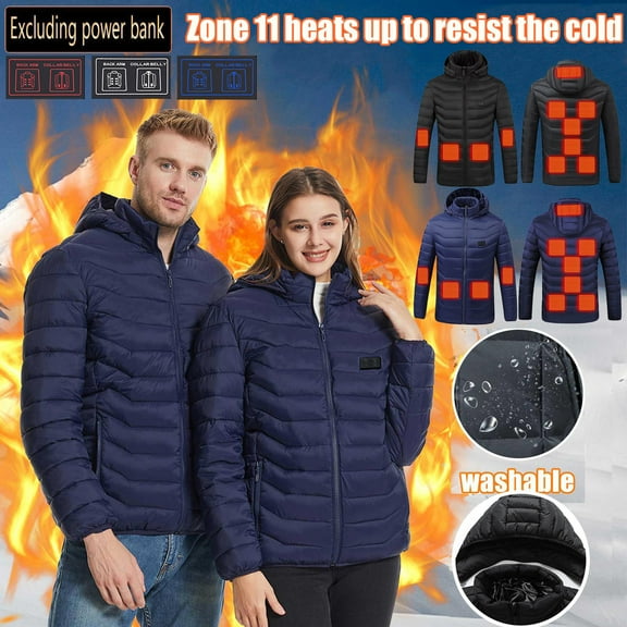 FRSASU Unisex Fashion Heated Jacket, Solid Color Casual Heated Clothes Cotton Coat for Women and Men Blue
