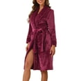 thumbnail image 4 of INSPIRE CHIC Women's Flannel Bathrobe Plush Soft Robe Fluffy Long Spa Robe XL Claret, 4 of 5