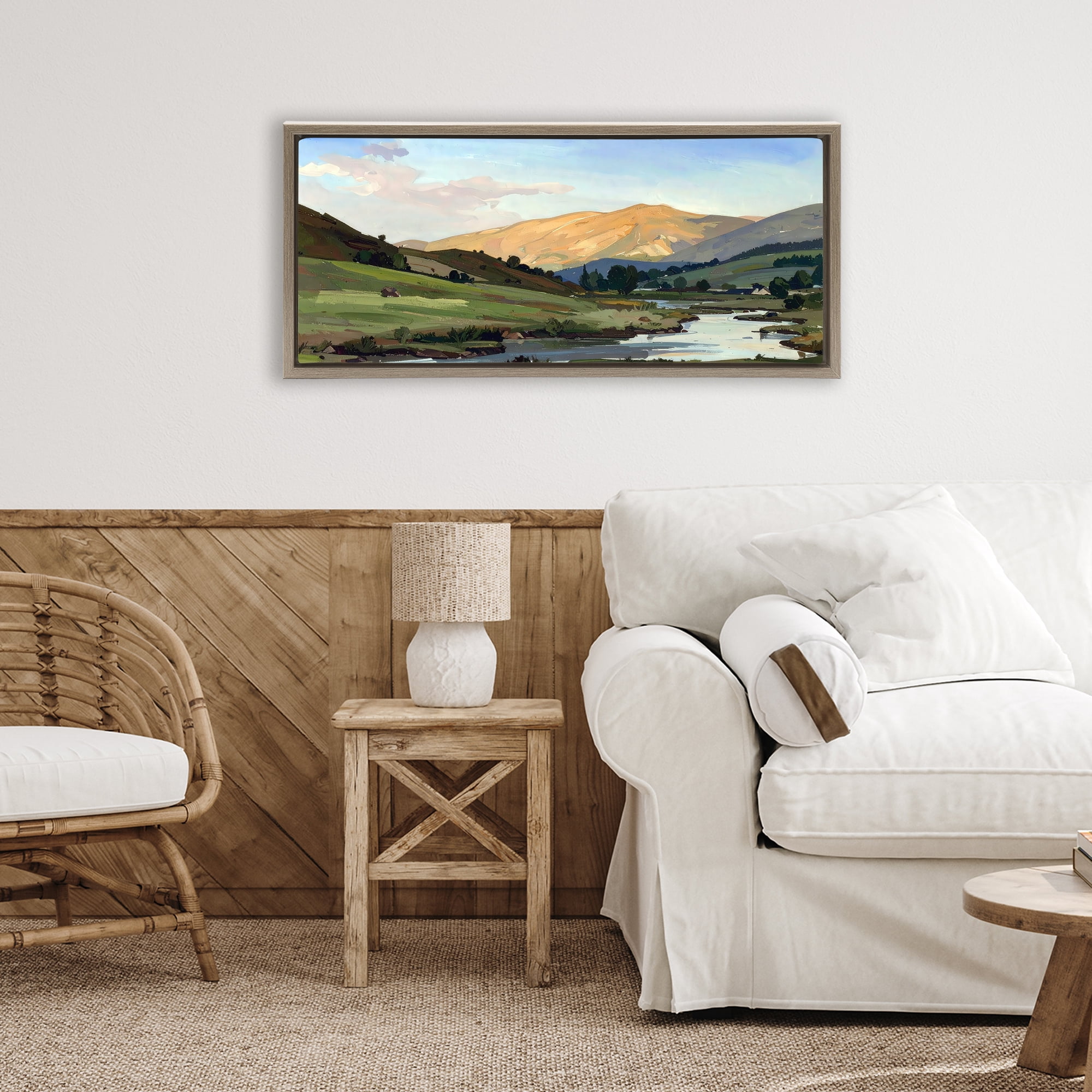 Stupell Industries Across The Valley Landscape Brown Framed Floater Canvas Wall Art, design by Alonza Saunders