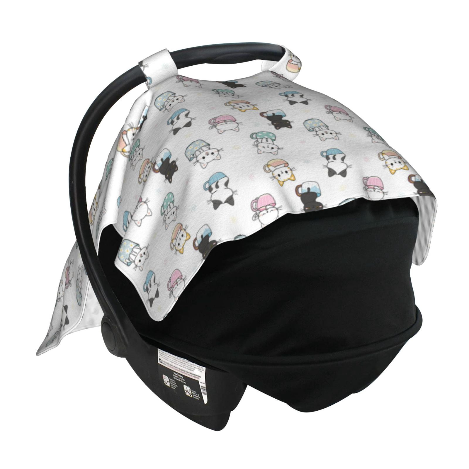 Car Seat Cover Baby - Cute Cartoon Hand Drawn Cat Breathable Infant Car Seat Cover for Baby Carseat, Lightweight Comfort Baby Essentials Must Haves Newborn Stuff for Girl Boy