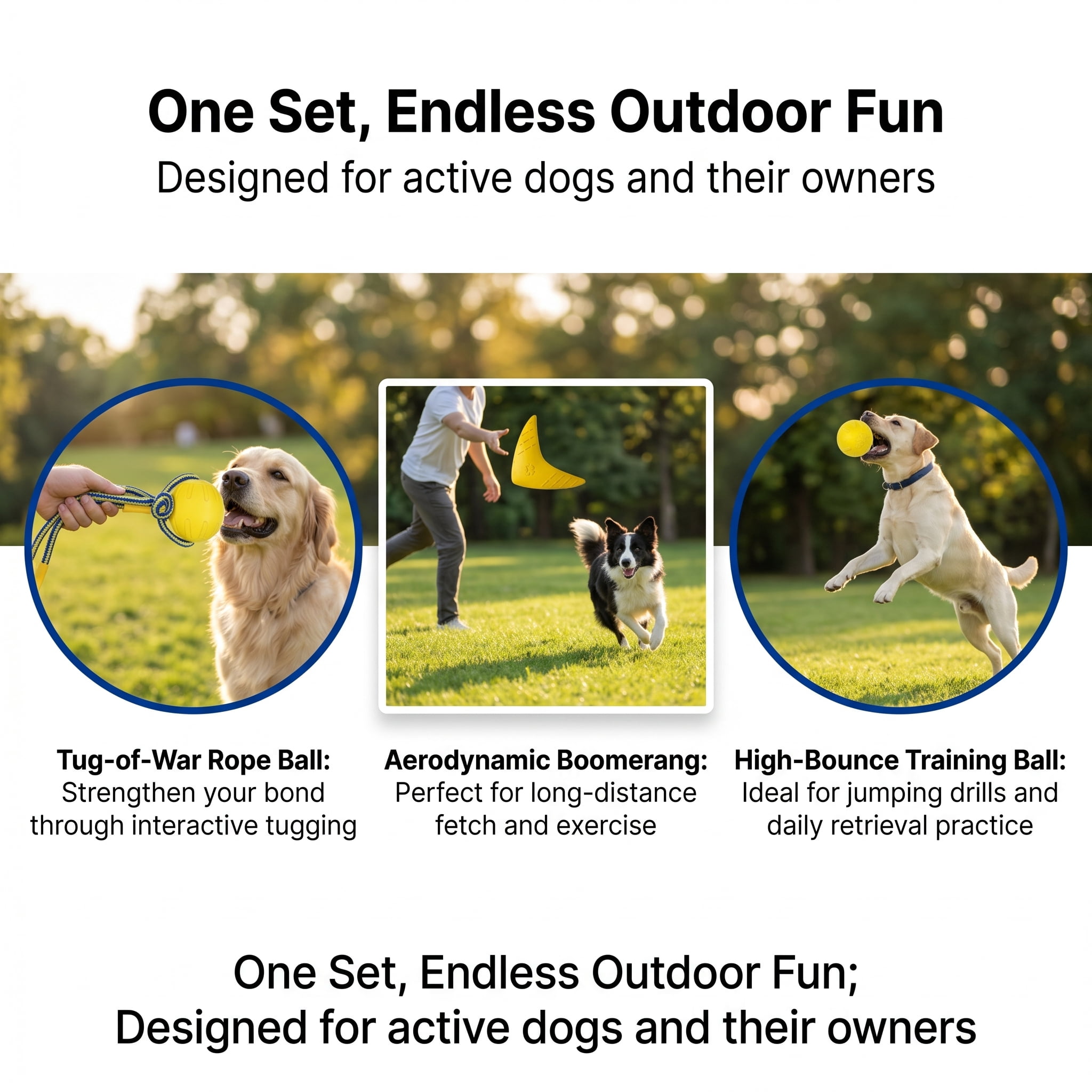 3-in-1 Floating EVA Dog Toys Set - Tug-of-War Rope Ball, Boomerang & High-Bounce Training Ball for Interactive Outdoor Play, Water-Friendly, Durable Chew Toys for Small, Medium & Large Dogs