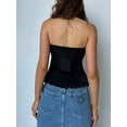 thumbnail image 4 of Arvbitana Women's Front Tie Up Tops Solid Color Sleeveless Off Shoulder Strapless T-shirt Casual Slim Slit Tube Bandeau Tops for Party Streetwear, 4 of 7