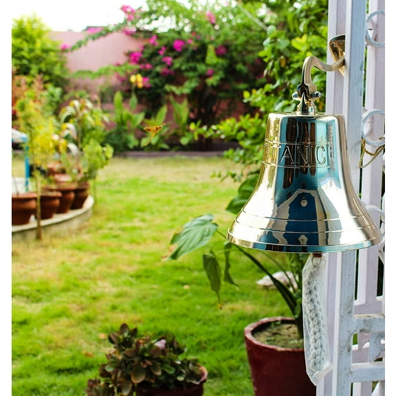 Nagina International 11" Solid Brass Polished Bell with Titanic Engraving | Premium Nautical Boat's Bell | Maritime Nay Ship's Decor & Gifts