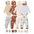 thumbnail image 2 of KIMI BEAR Newborn Baby Boys Layette Set 4 Packs Outfits Winter Clothes Sets Long Sleeves Romper Pants Dinosaur Print Stripped Top with Hat and Gloves 16pcs Gifts Brown, 2 of 10
