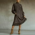 thumbnail image 6 of YueHuiYing Women's Solid Color Faux Suede Vintage-Style Loose-Fit Long-Sleeve Dress with Pockets and Fringe Detail, 6 of 7